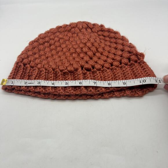 Chunky Knit Crochet Brown Orange Beanie Wide Rim Hat Boho Us 7 Medium - Picture 6 of 7